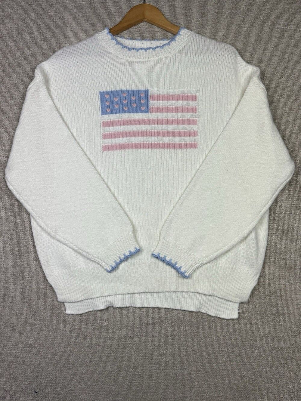 Soho & Stella American Flag Sweater Small White Patriotic Knit Pullover USA NWT - Picture 2 of 11